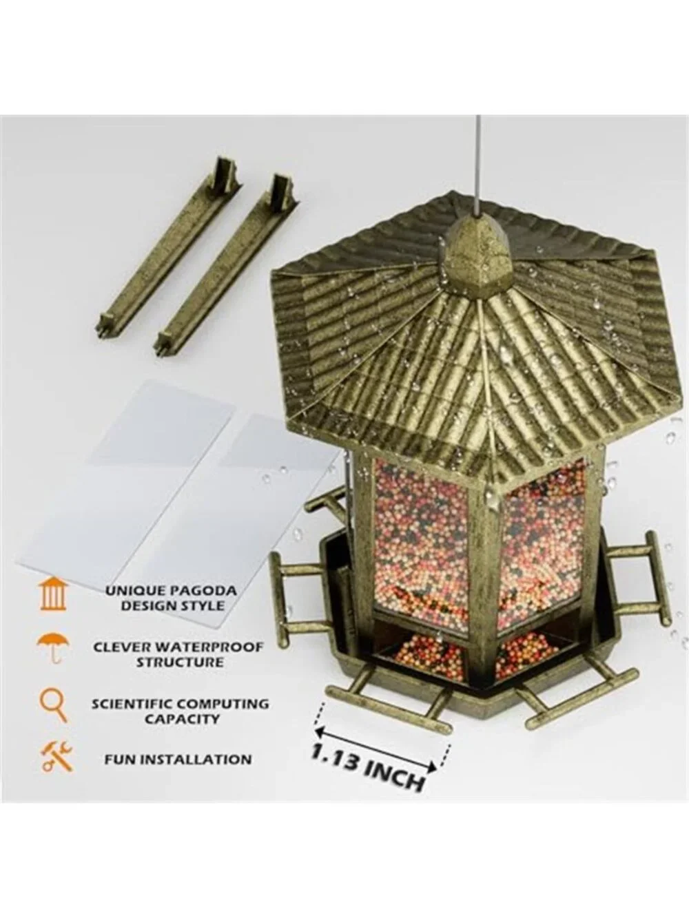 New 2 Pack Bird Feeders for Outdoor, Retro Pagoda Design Fun Installation